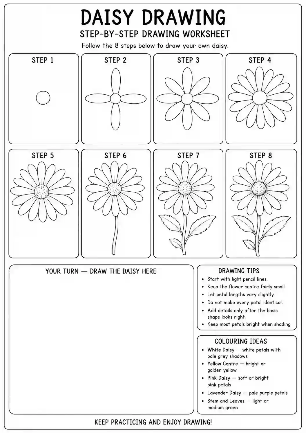 printable daisy drawing worksheet daisy drawing worksheet