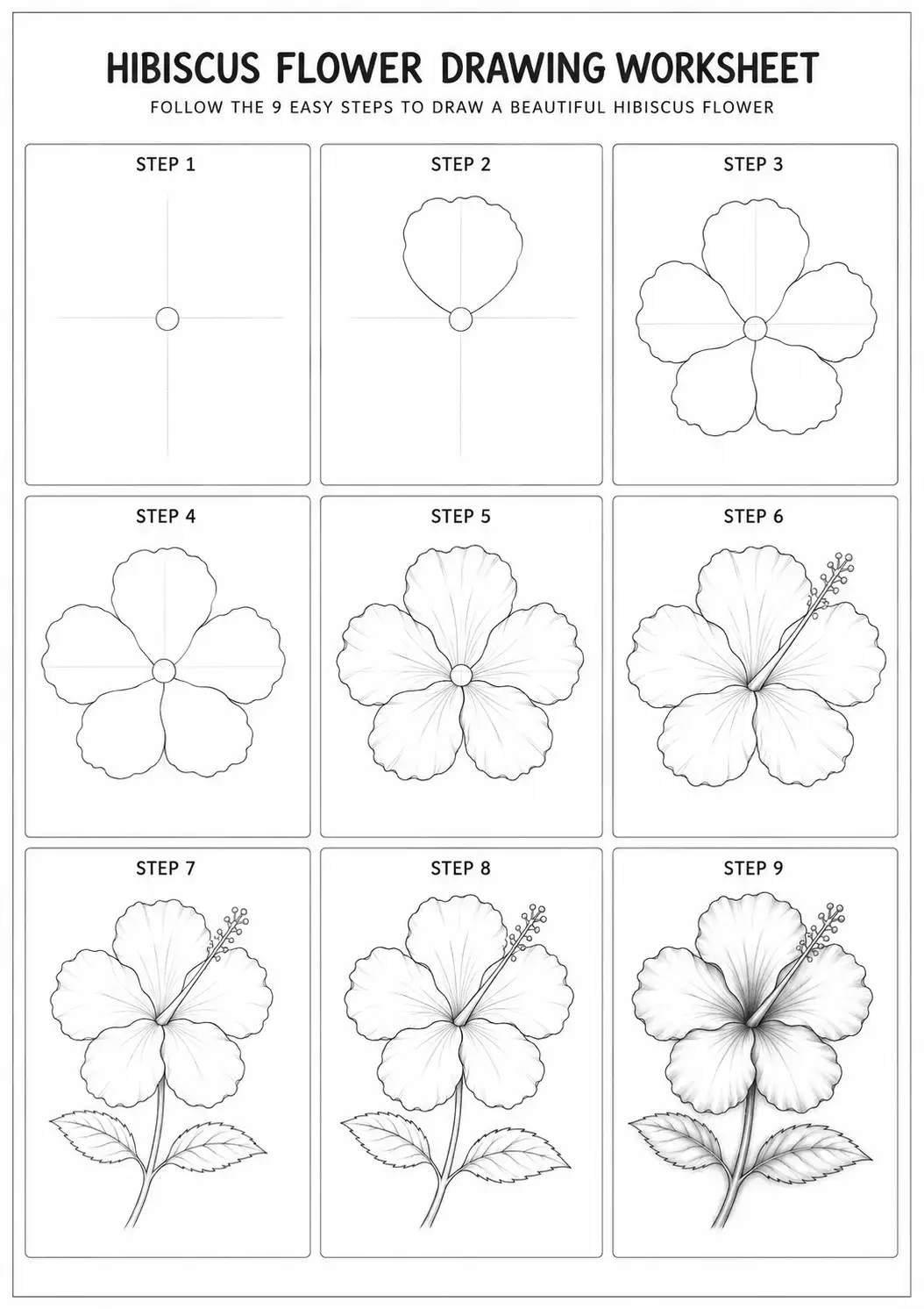 download hibiscus flower drawing worksheet Hibiscus Flower Drawing worksheet