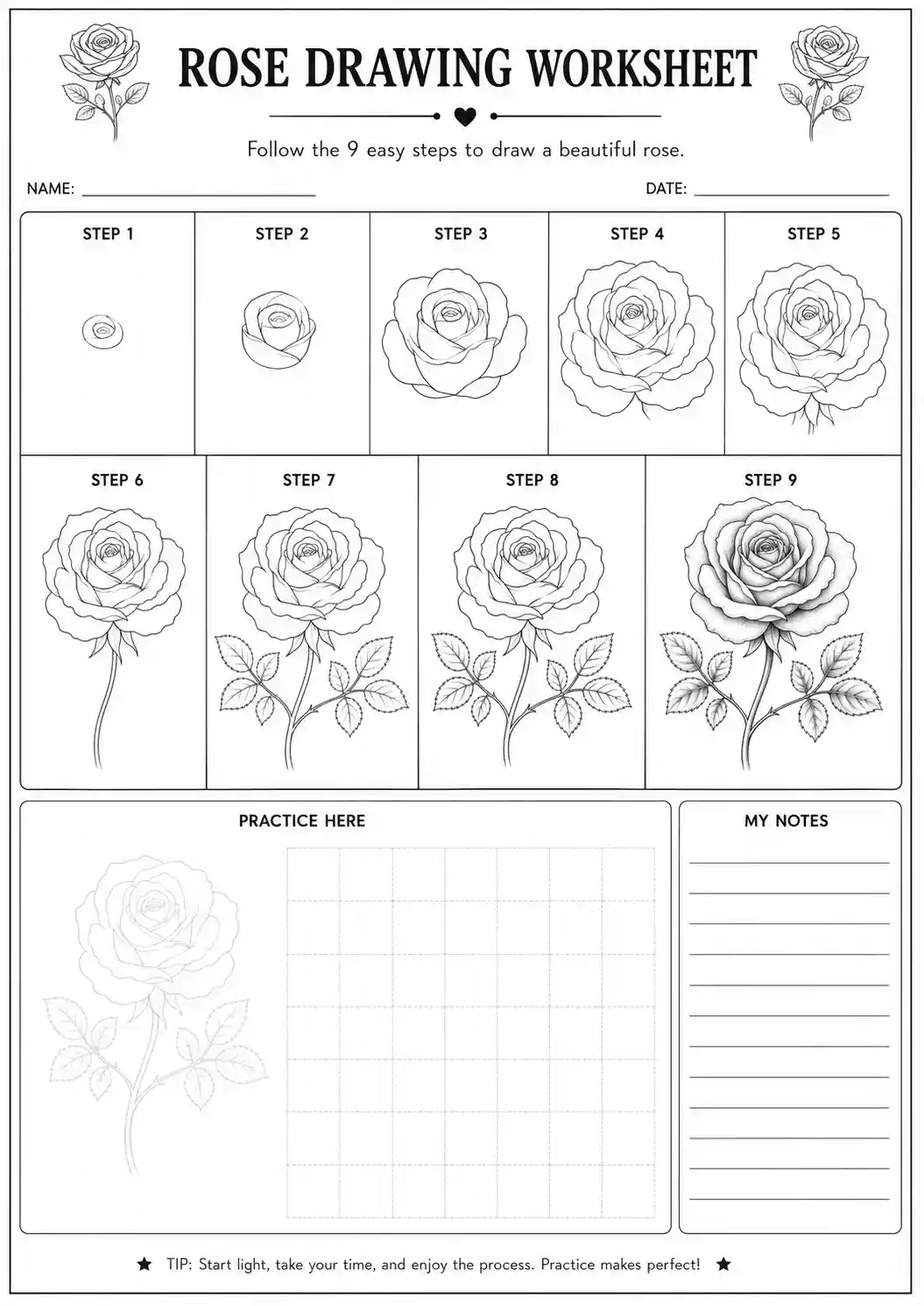 download rose drawing worksheet rose drawing worksheet